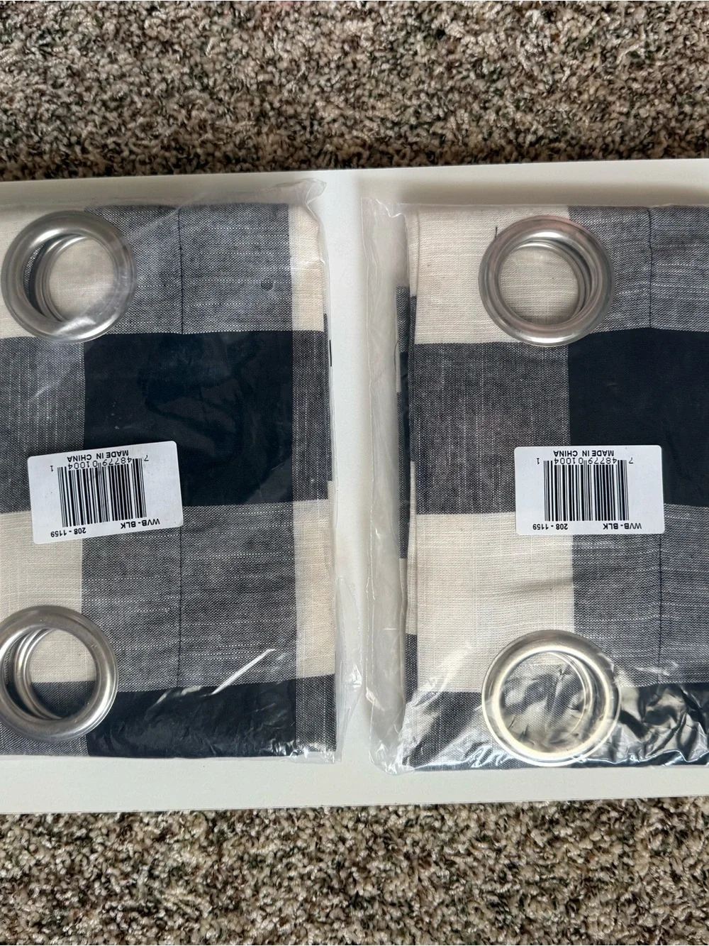 Black and Cream Buffalo Check Grommet Curtain Panels - Set of 2